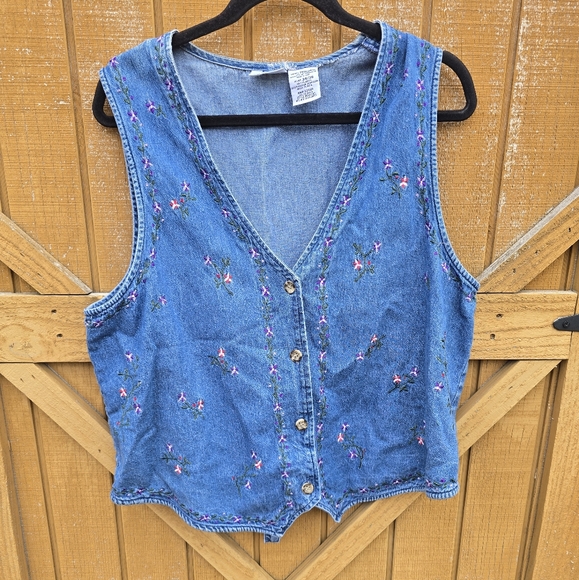 Embroidered Denim Vest - Blue - Picture 1 of 3